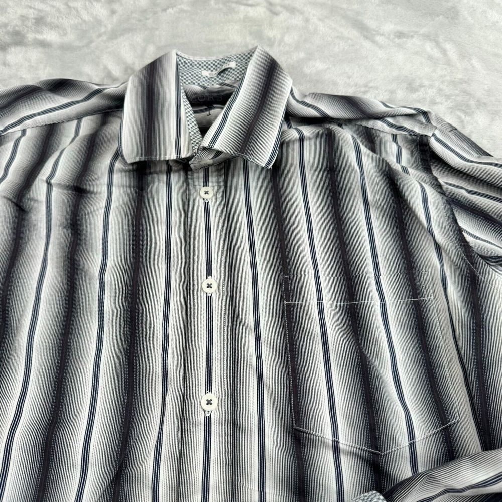 Tailorbyrd Shirt Mens Large Black White Striped Button Up Pocket Flip Cuff - Picture 3 of 12